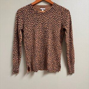 J Crew Womens Animal Leopard Cashmere Sweater Size XXS Pullover Classic Career